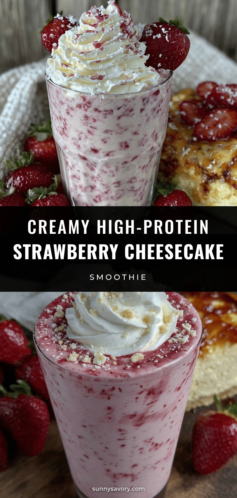healthy high-protein strawberry cheesecake smoothie recipe