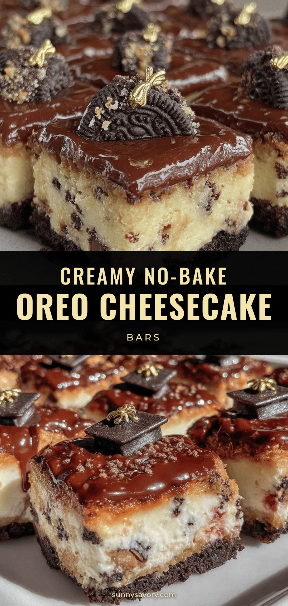 no bake graduation cap chocolate oreo cheesecake bars recipe