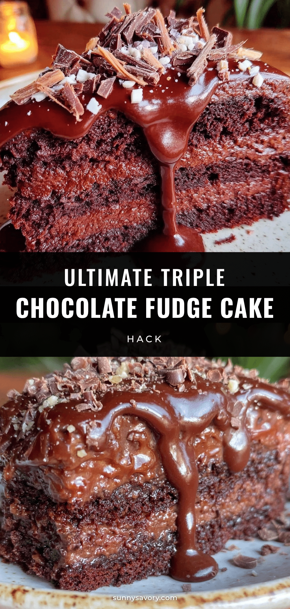 Decadent Triple Chocolate Fudge Cake recipe