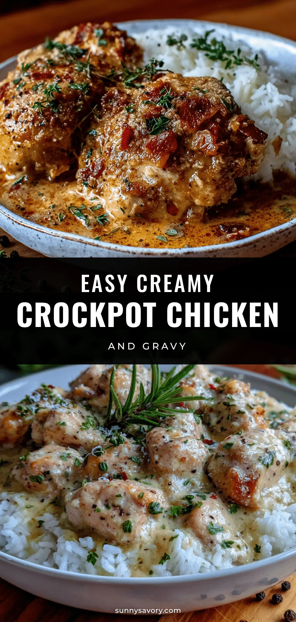 easy creamy crockpot chicken and gravy over rice recipe