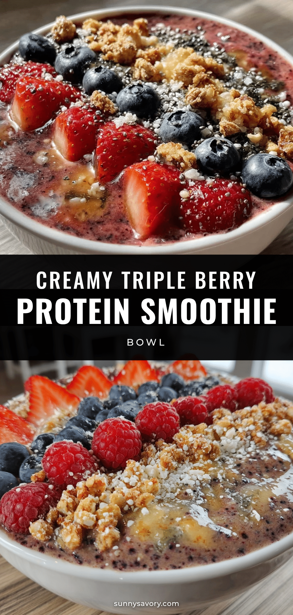 healthy triple berry protein smoothie bowl recipe
