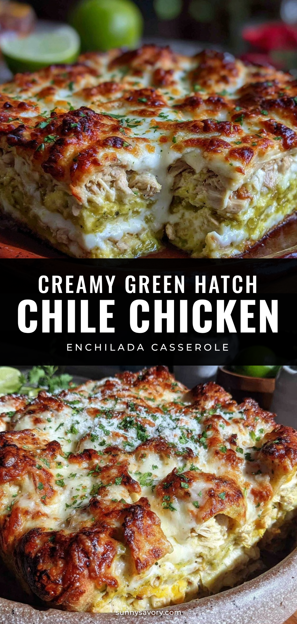 Creamy Green Hatch Chile Chicken Enchilada Casserole recipe