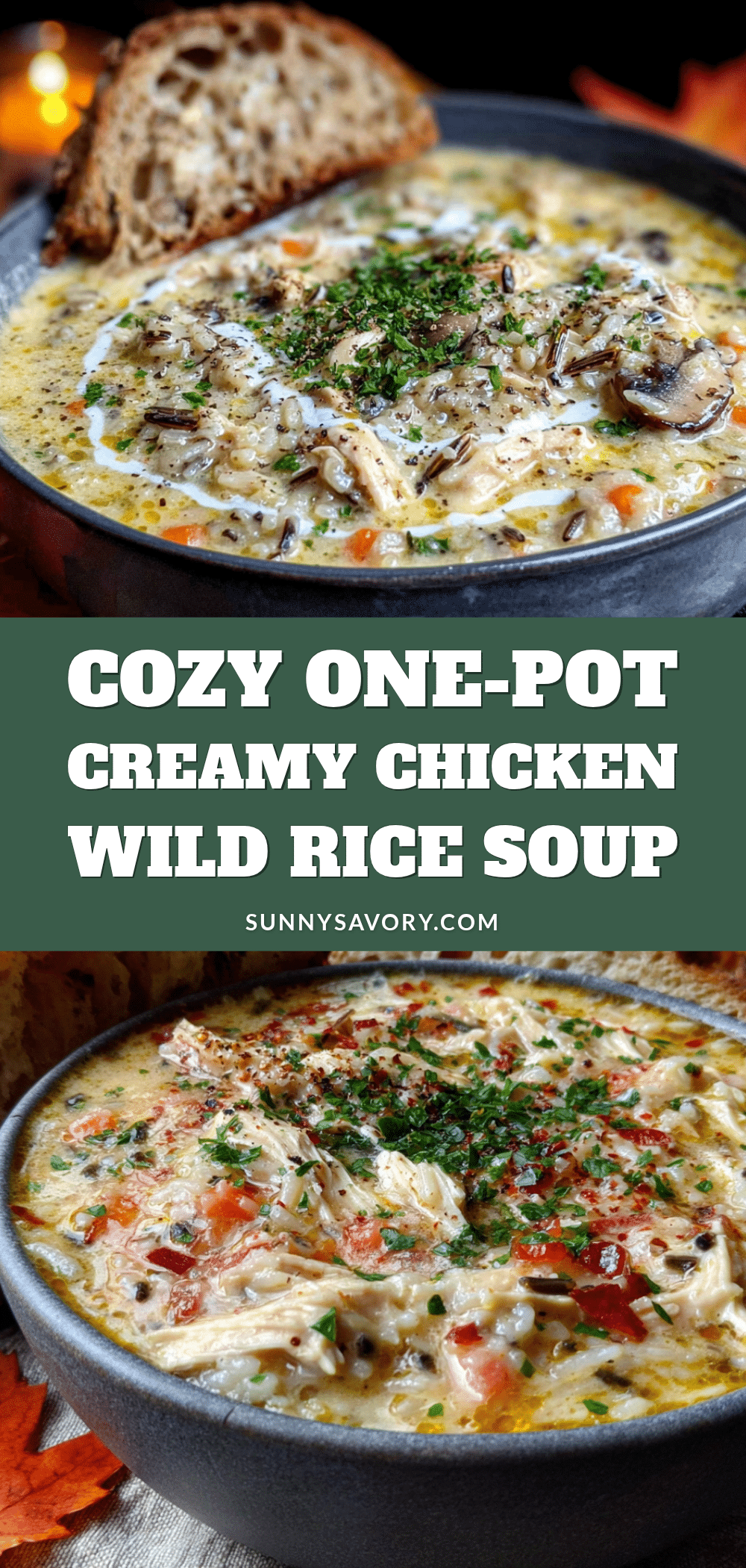 cozy one-pot creamy chicken wild rice fall soup recipe