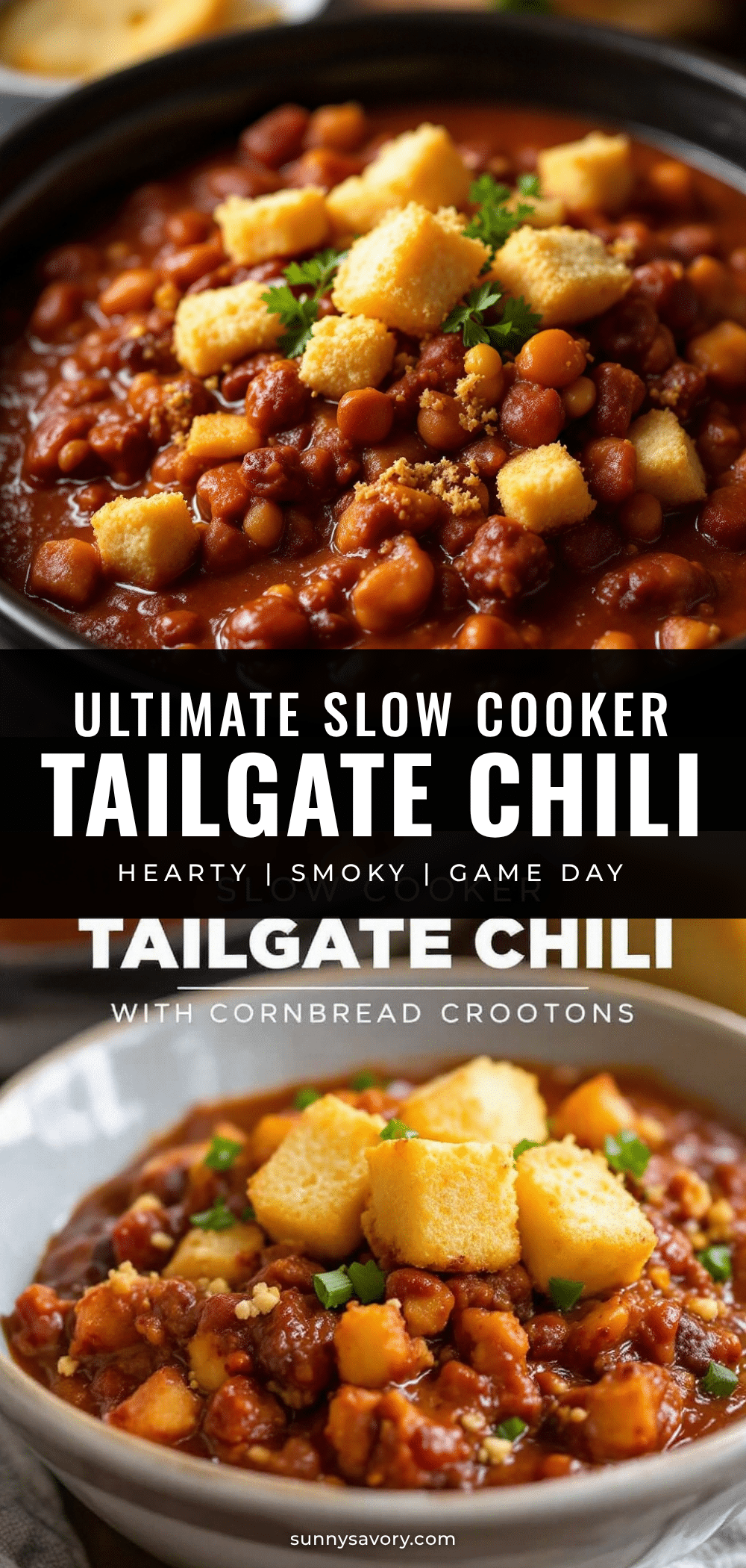 slow cooker chili with cornbread croutons recipe