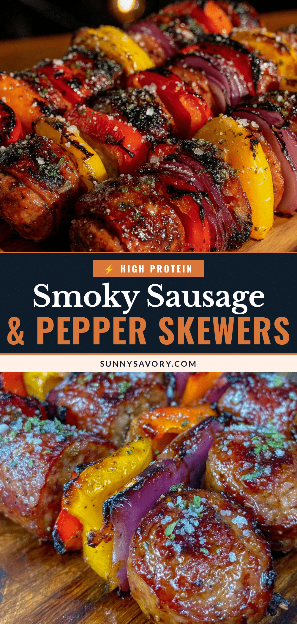 Smoked sausage and pepper skewers recipe