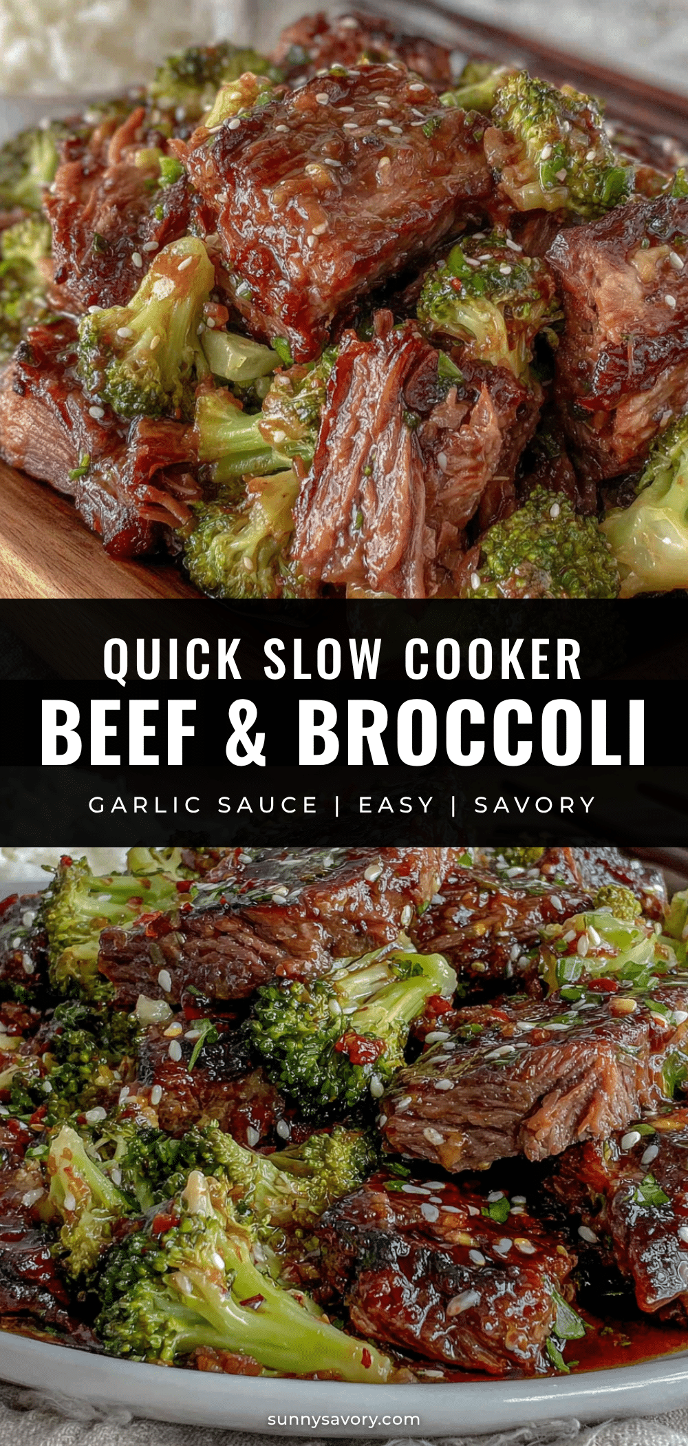 Quick slow cooker beef and broccoli with garlic sauce recipe