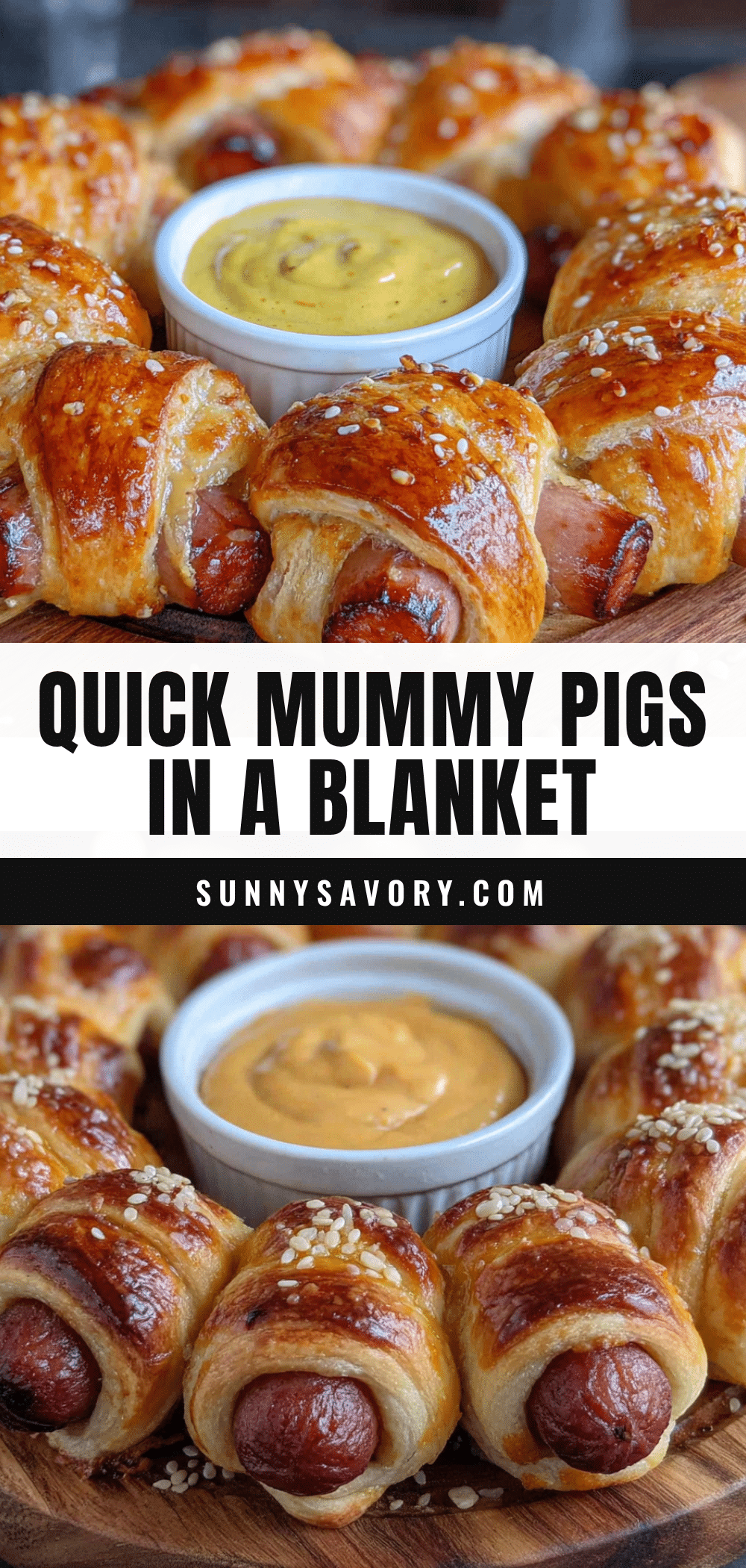 Quick Mummy Pigs in a Blanket with Mustard Dip recipe