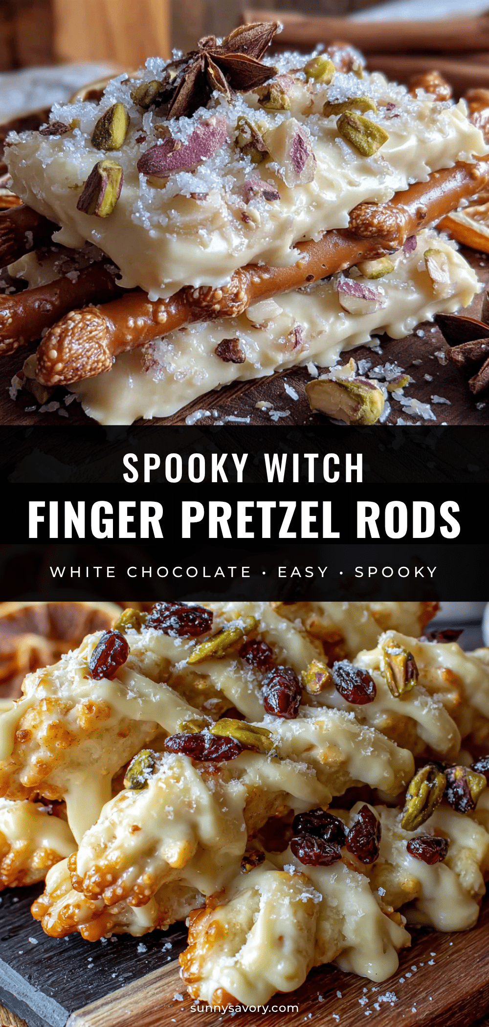 Spooky White Chocolate Witch Finger Pretzel Rods recipe