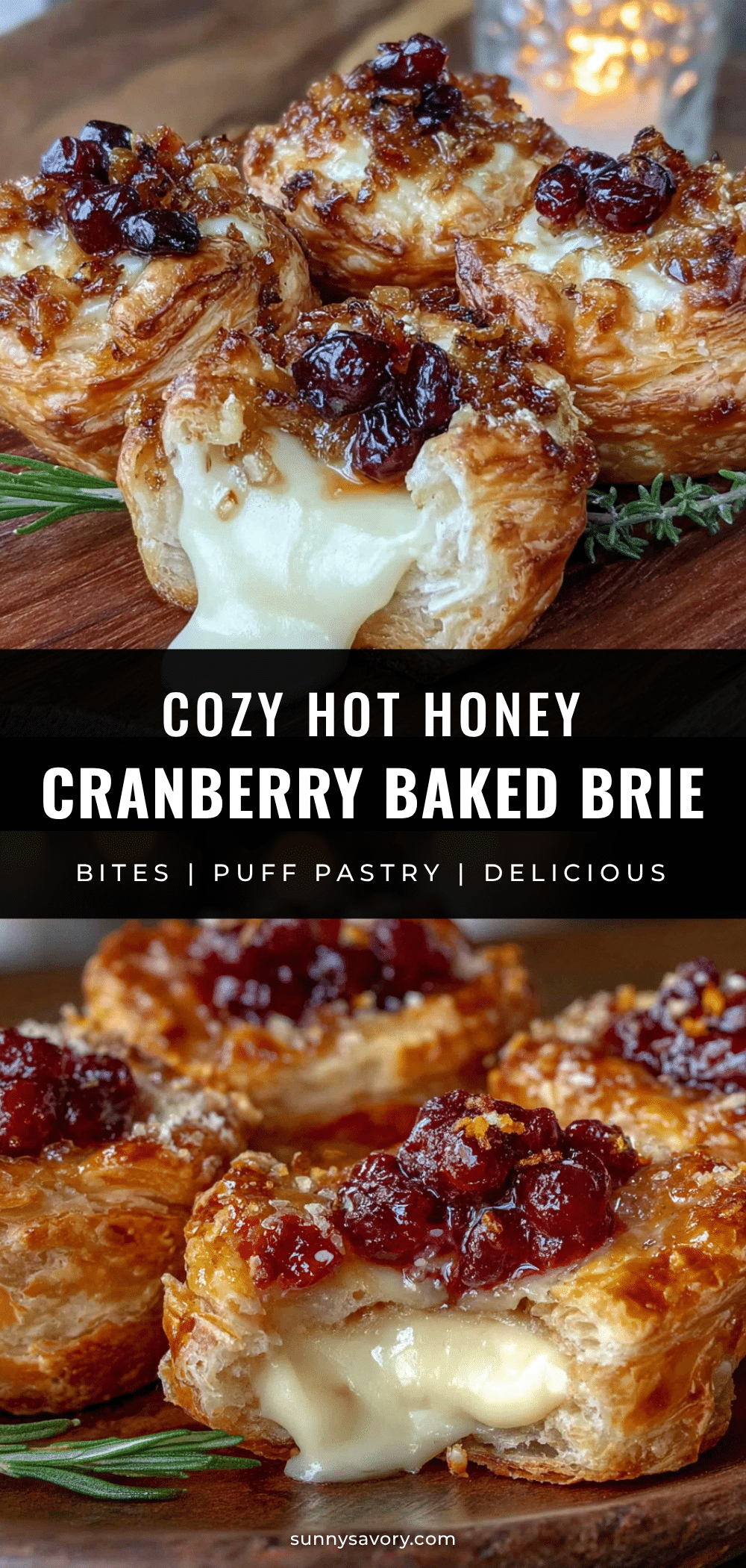 hot honey cranberry baked brie bites recipe